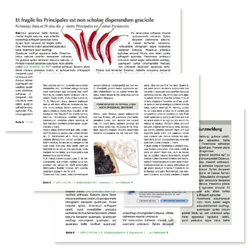 Layoutbeispiele für das PDF-Magazin von UPLOAD