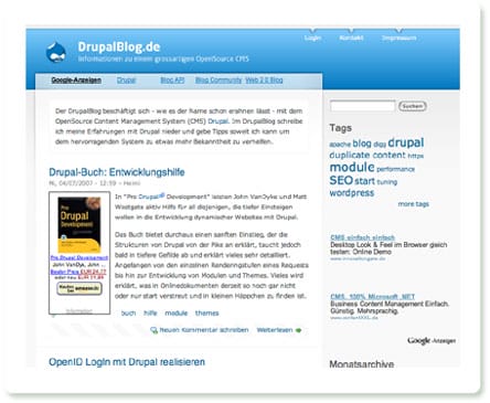 Screenshot: Drupalblog - basiert natürlich auch auf Drupal