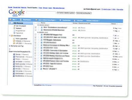 Screenshot Google Text und Tabellen (Google Docs and Spreadsheets)