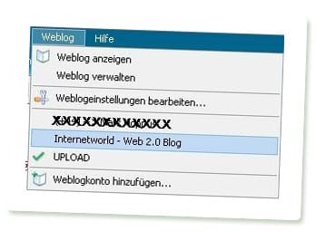 Windows Live Writer - Übers Menü zu anderem Blog wechseln