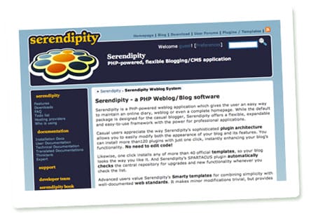 Screenshot Serendipity-Website
