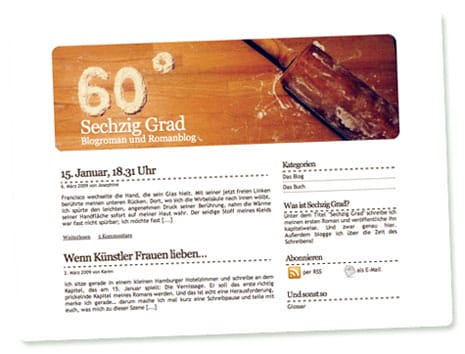 Screenshot des Blogs zum Romanprojekt "Sechzig Grad" Screenshot des Blogs zum Romanprojekt "Sechzig Grad"