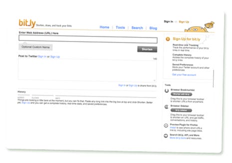Startseite von bit.ly