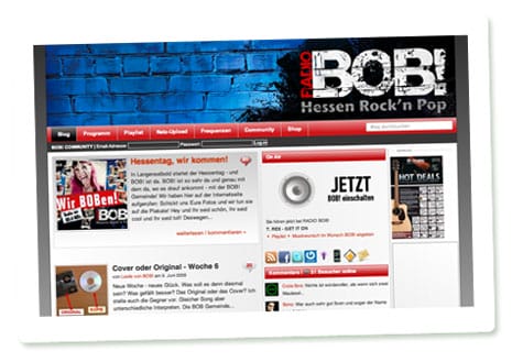 Screenshot der Website von RADIO BOB!