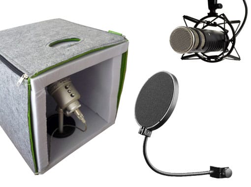 Tonstudio, Poppschutz und Mikrofonspinnen helfen bei der Optimierung der Aufnahmebedingungen.