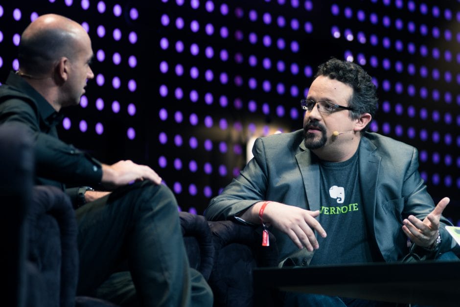 Phil Libin (re.), CEO von Evernote, im Gespräch mit Loïc Le Meur auf der Konferenz Le Web 2012. Foto: @kmeron for LeWeb12 Conference, Paris. Lizenz: CC BY 2.0