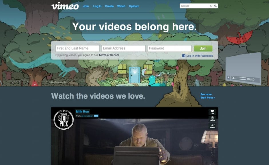 Vimeo-Startseite