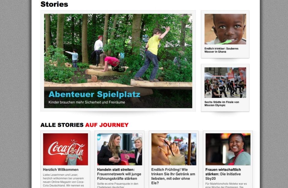 Die "Stories" zeigen, was Coca Cola auf der Seite alles gleichzeitig unter einen Hut bringen möchte.