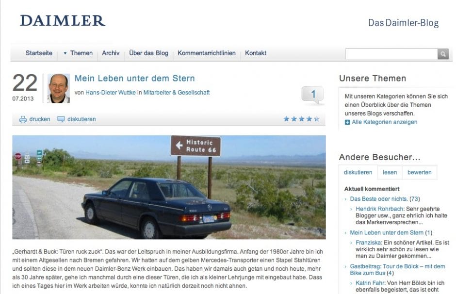 Das Daimler-Blog gehört zu den bekanntesten Corporate Blogs in Deutschland. (Bild: Daimler)