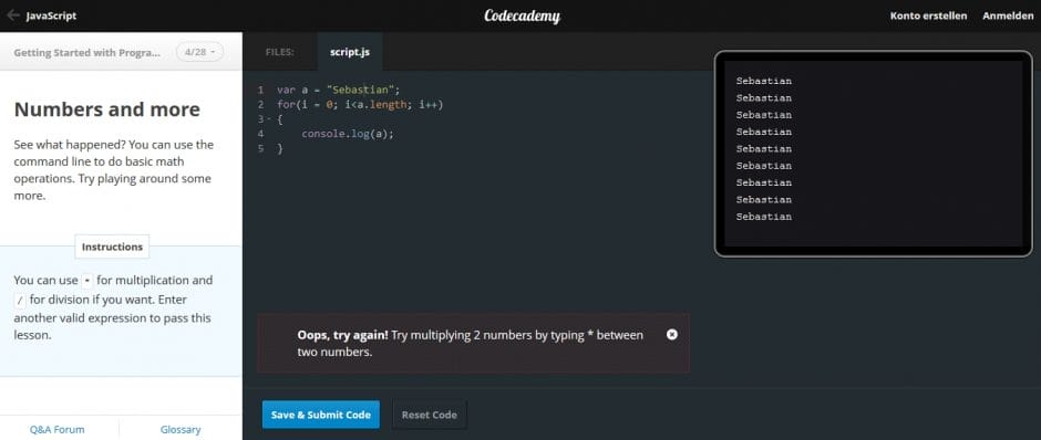 codecademy - Lern-Plattform für Programmiersprachen
