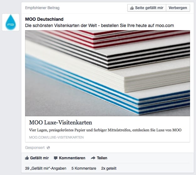 Ein „Empfohlener Beitrag“ ist eine Werbeform, die sich kaum von herkömmlichen Beiträgen im Newsfeed unterscheidet.