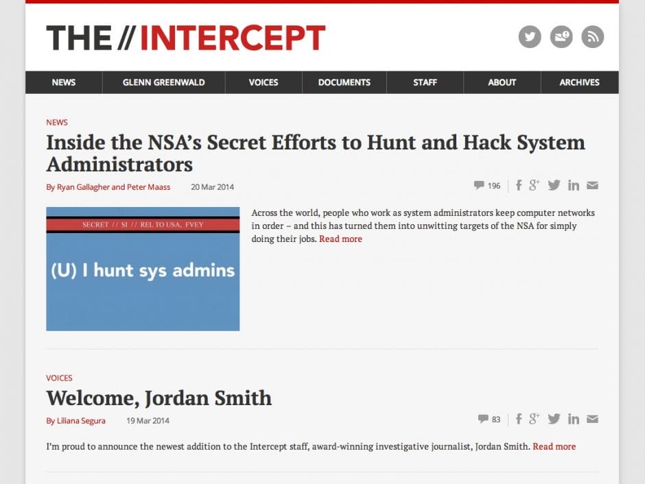 Startseite von "The Intercept"