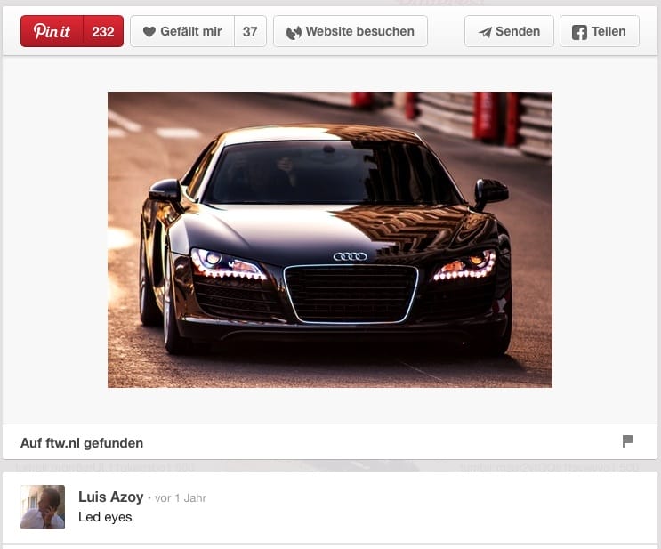 Dieser Pin wird bei der Suche nach „Cars“ wieder „nach oben gespült“, obwohl er schon ein Jahr alt ist.