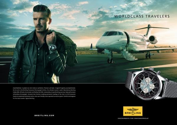 Model/Ex-Fußballer David Beckham mit einer schlichten aber modischen Breitling-Uhr