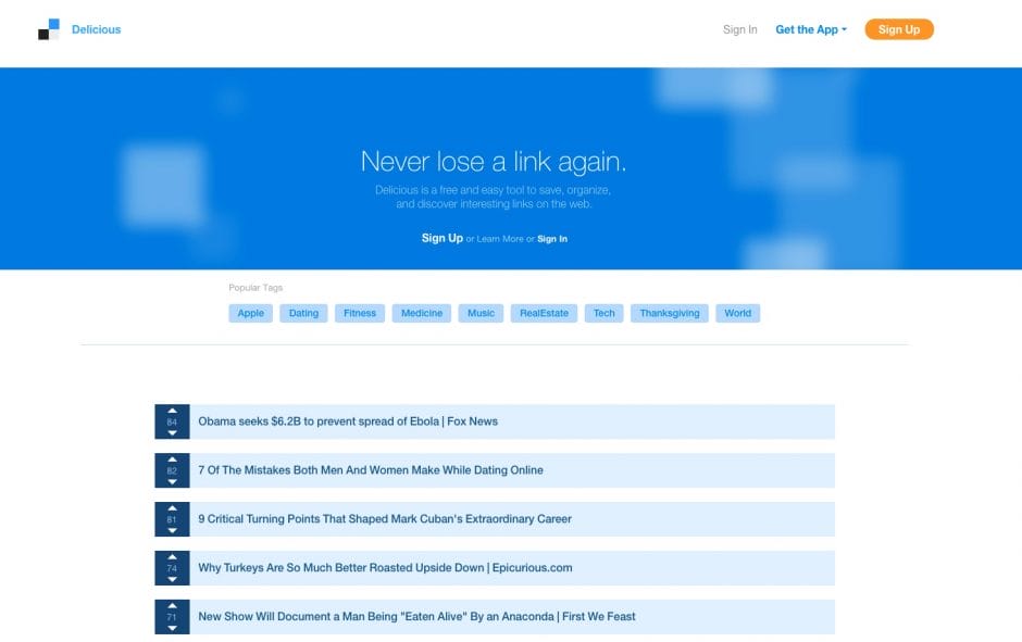 Delicious-Startseite