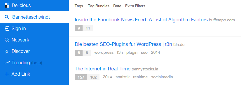 Delicious Links und Menü