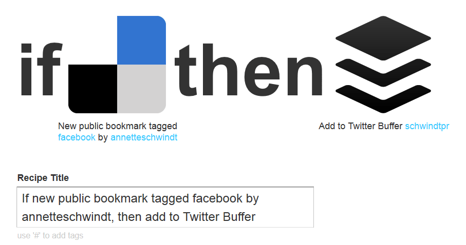 Beispiel für ein ifttt-Rezept mit Delicious und Buffer