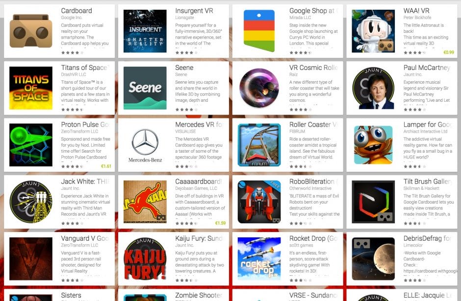 Cardboard Apps im Play Store