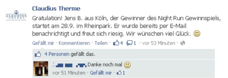 Eine Gewinnbenachrichtigung sollte in anonymisierter Form erfolgen. Dies erfüllt auch vollkommen den Zweck der öffentlichen Benachrichtigung: Die Öffentlichkeit sieht, dass es tatsächlich einen Gewinner gibt, und der Gewinner selbst wird in der Regel merken, dass er gemeint ist.