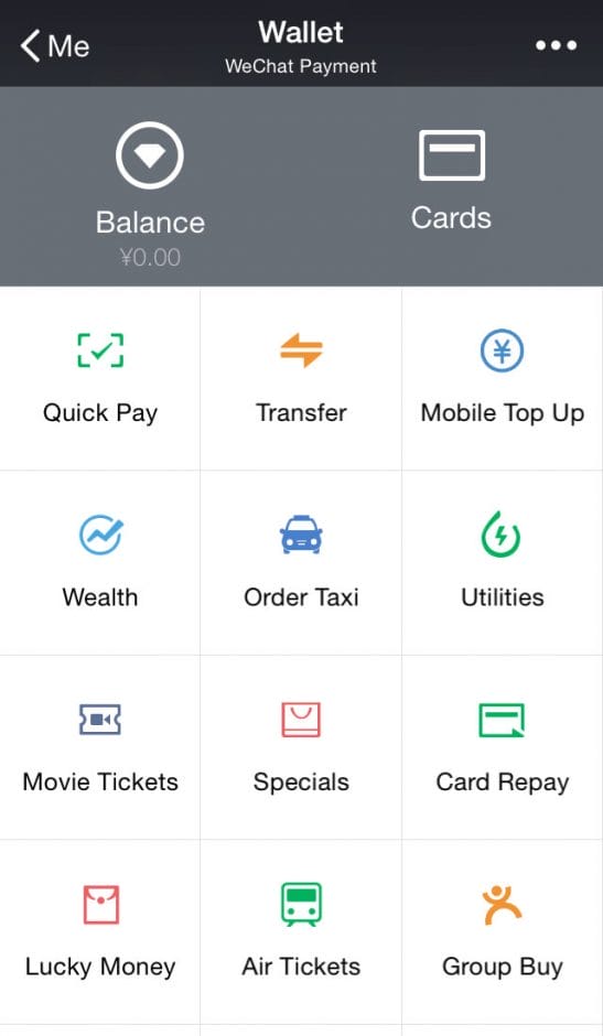 Abbildung 5: Das WeChat Wallet bietet dem Nutzer eine Reihe von Services an.