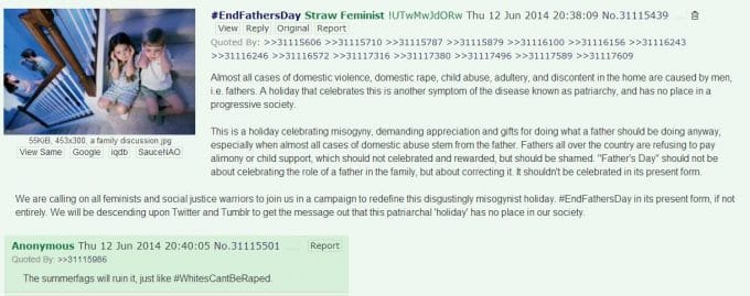 Auf 4chan wurden die Fake-Feministinnen und ihre Aktion zur Abschaffung des Vatertags erdacht.