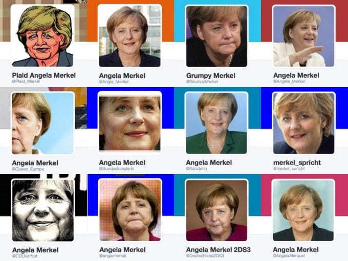 Einige der Accounts, die man auf Twitter bei der Suche nach „Angela Merkel“ findet. Keiner davon ist echt.