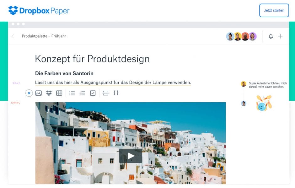 Dropbox Paper ist der neue Konkurrent für Microsoft Word 365 und Google Docs. (Foto: Dropbox)