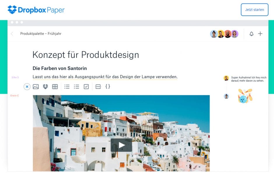 Dropbox Paper ist der neue Konkurrent für Microsoft Word 365 und Google Docs. (Foto: Dropbox)