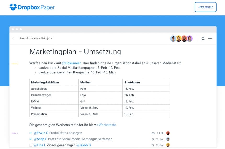 Schick und simpel, so ist Dropbox Paper gestrickt. Das verstehen sogar Laien. (Foto: Dropbox)