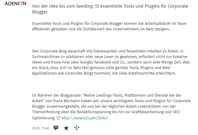 Beispiel Post auf einer XING Unternehmensseite