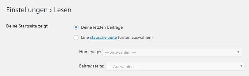 WordPress Beitragsseite definieren