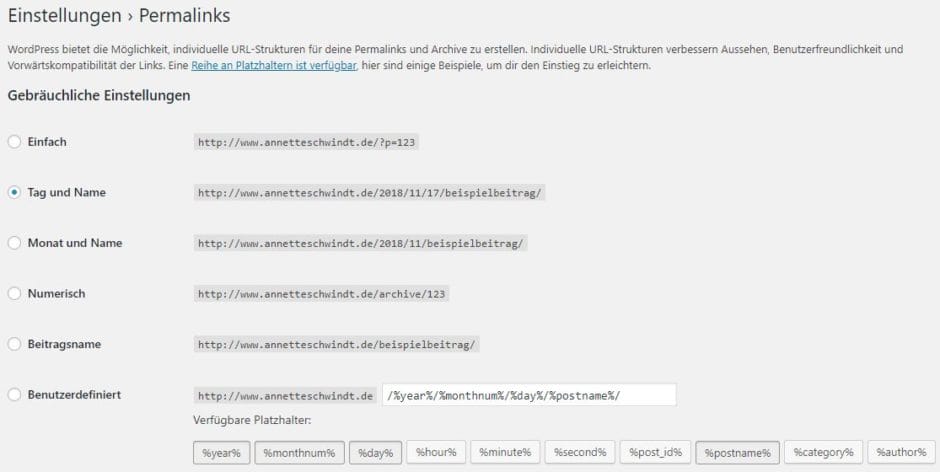 Permalinkstruktur in WordPress einstellen