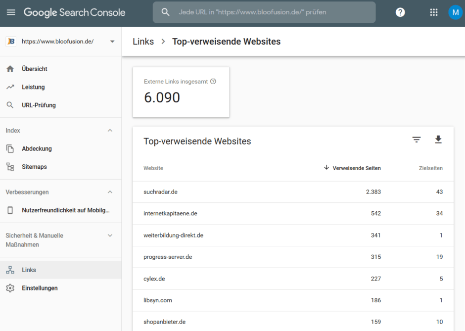 Bericht „Links“ in der Google Search Console