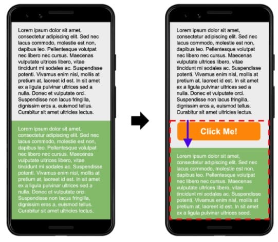 Visualisierung zeigt, wie ein Cumulative Layout Shift aussehen kann