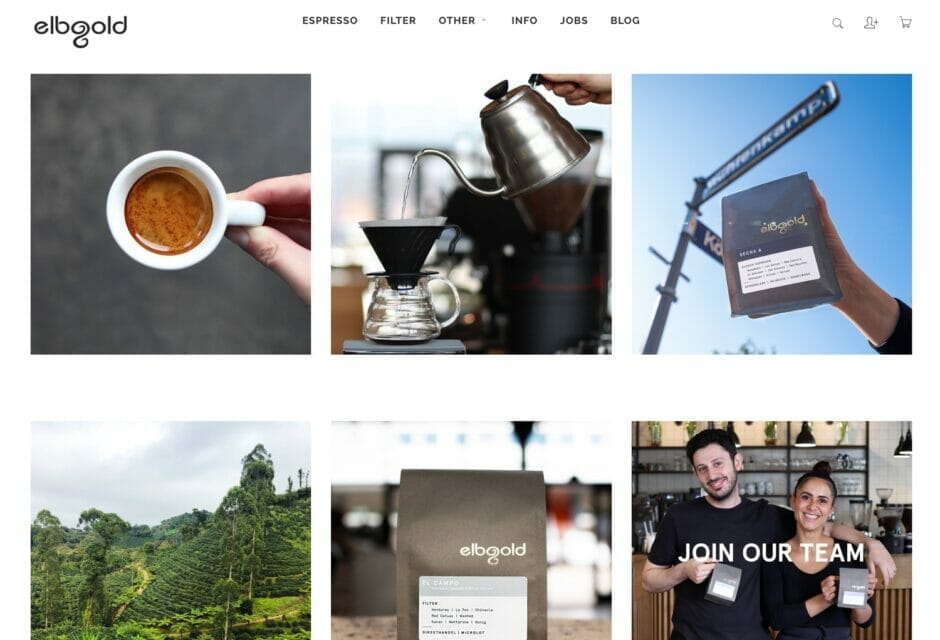 Screenshot der Startseite des Elbgold-Onlineshops