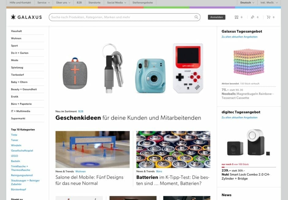 Screenshot der Galaxus-Startseite
