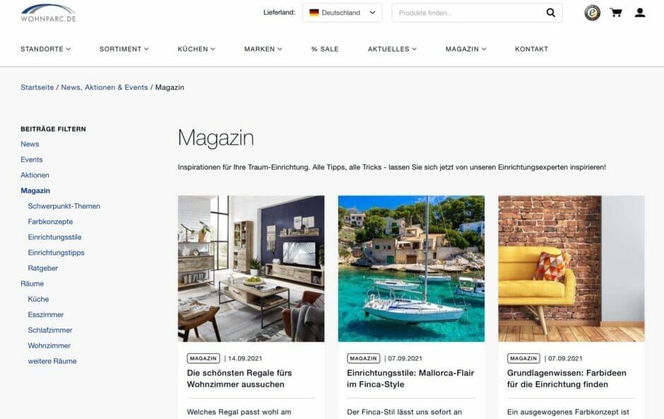 Screenshot des „Wohnparc Magazin“