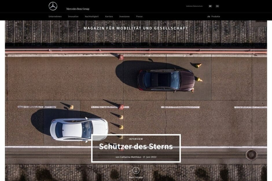 Screenshot des „Magazin für Mobilität und Gesellschaft“ von Mercedes-Benz