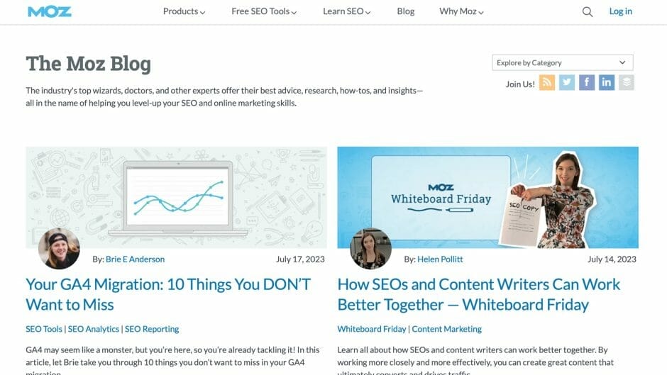 Screenshot zeigt das MOZ Blog