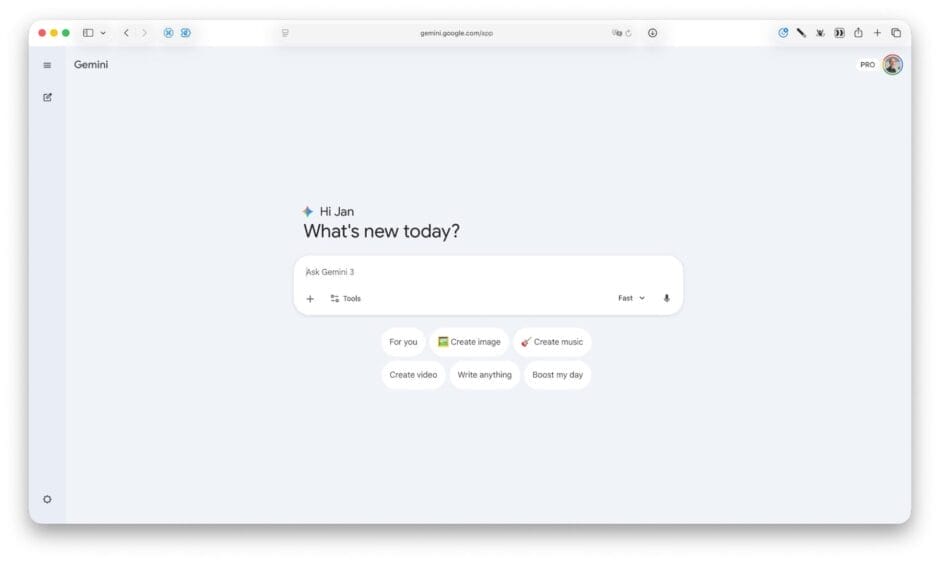 Screenshot der Gemini-Website